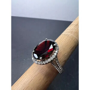 Garnet and zircon sterling silver cathedral halo ring size 9